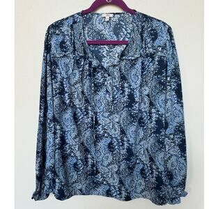 Joie Blue Parisian Paisley Peasant Tunic Blouse Long Sleeve Blue Women's Size XL